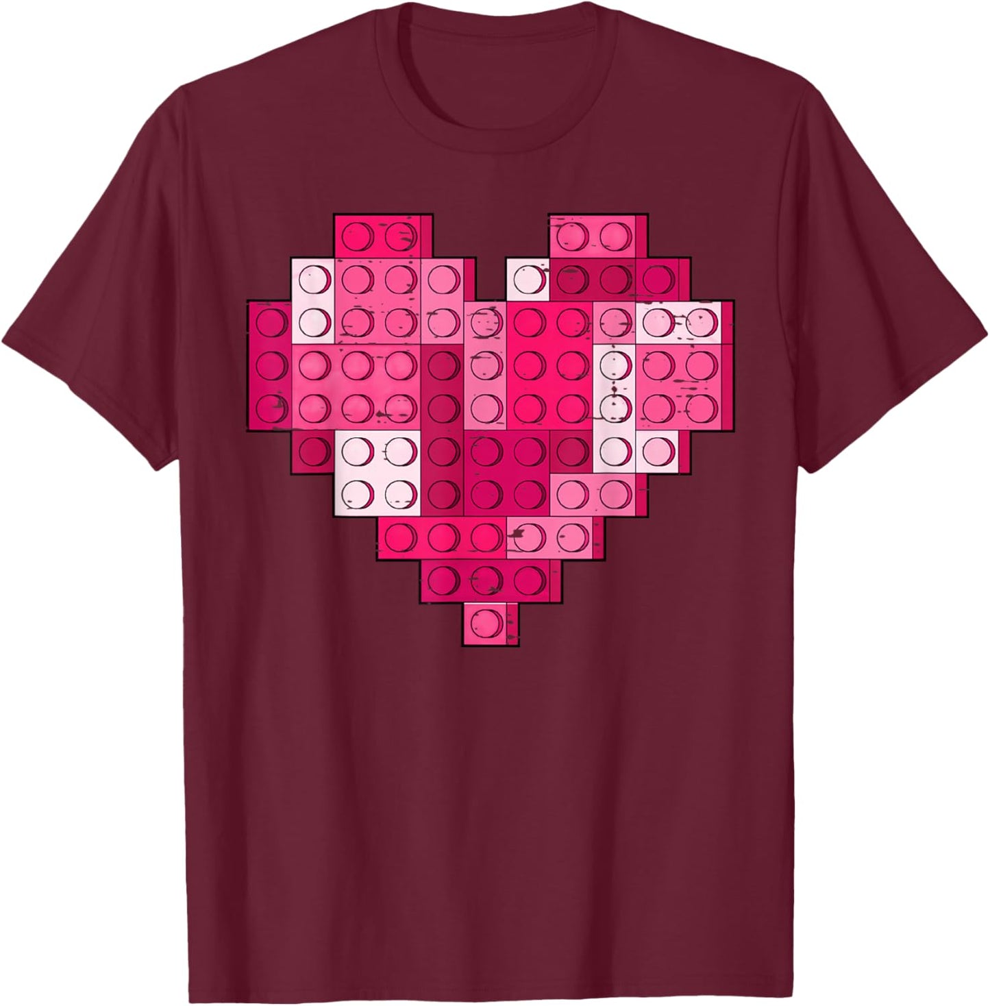 Valentines Day Heart Building Blocks Bricks Boys Kid Toddler T-Shirt - T-Shirt | Maroon