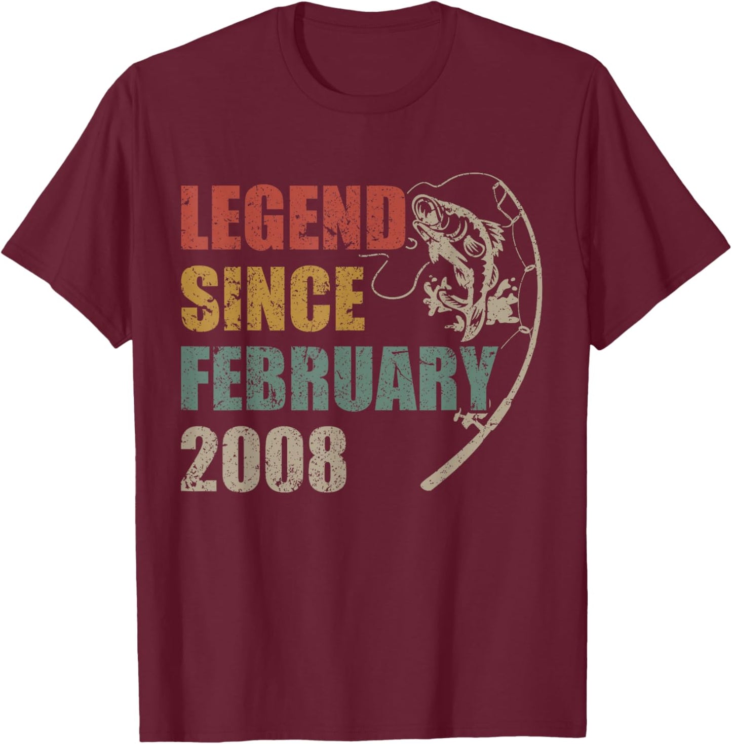 Legend Since February 2008 Fishing 18th Birthday Fisherman T-Shirt - T-Shirt | Maroon