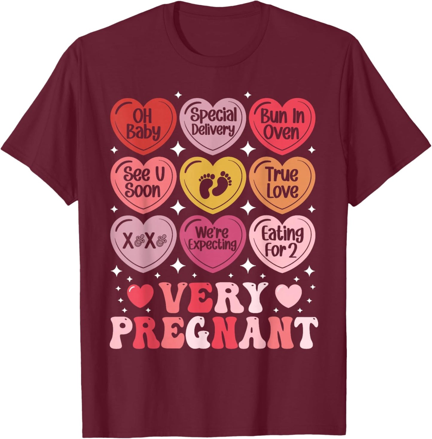 Pregnancy Announcement Valentine's Day Very Pregnant Heart T-Shirt - T-Shirt | Maroon