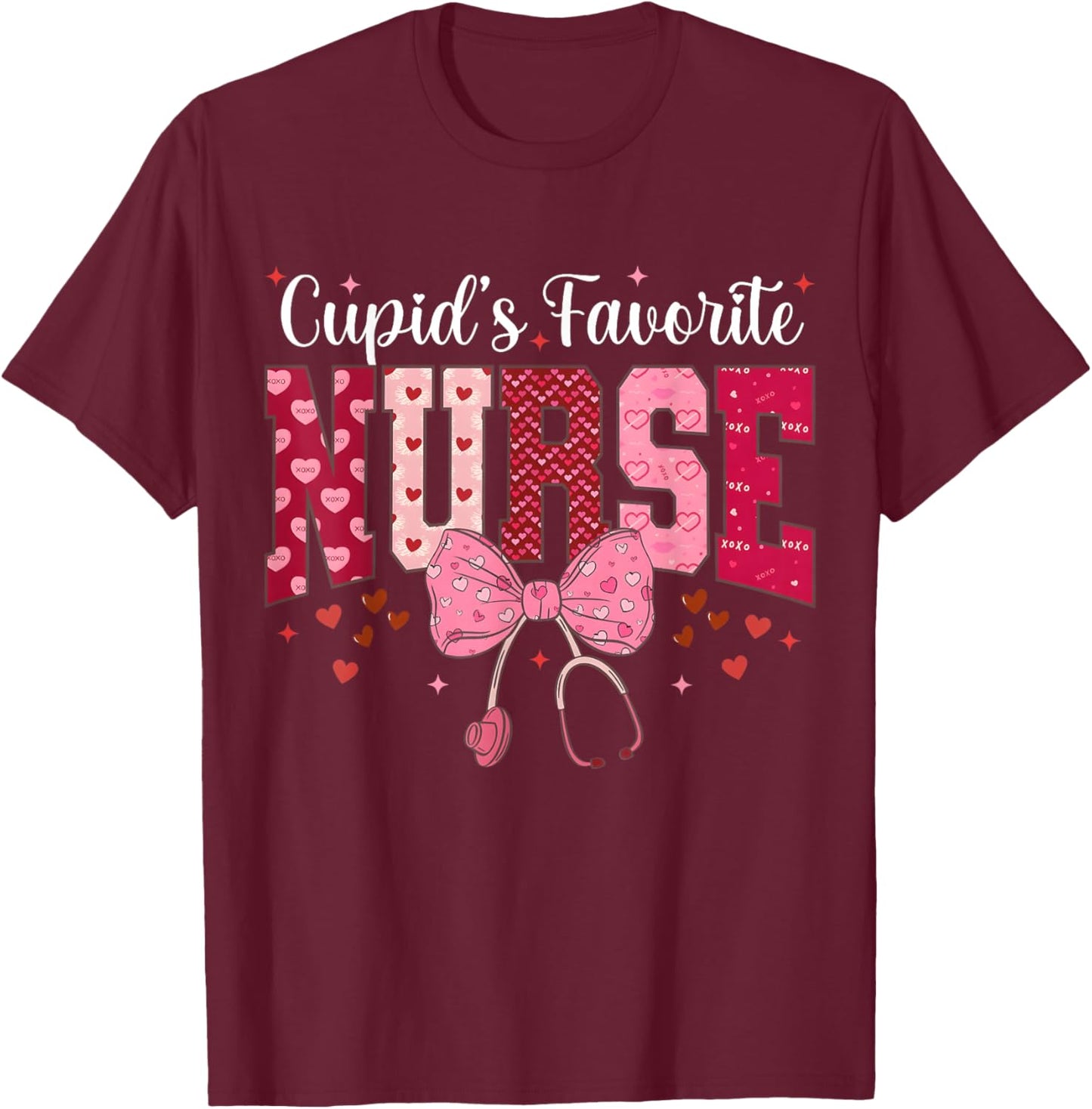 Valentines Day Nurse Cupids Favorite Nurse Er Rn Nurse T-Shirt - T-Shirt | Maroon