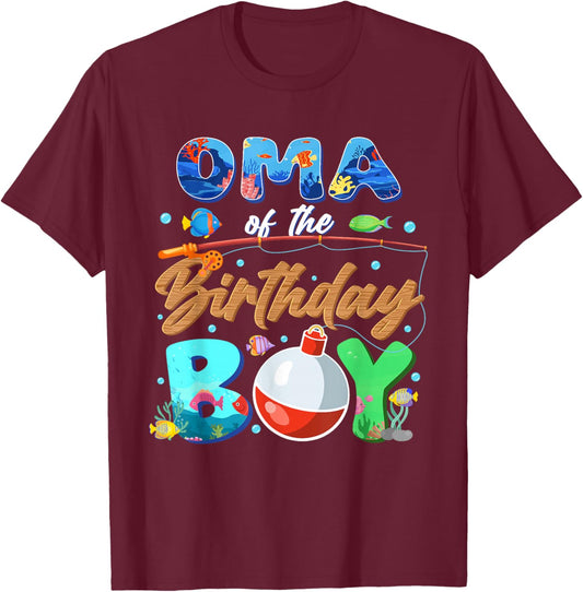 Oma of The Birthday Boy Fishing Family Matching Bday T-Shirt - T-Shirt | Maroon