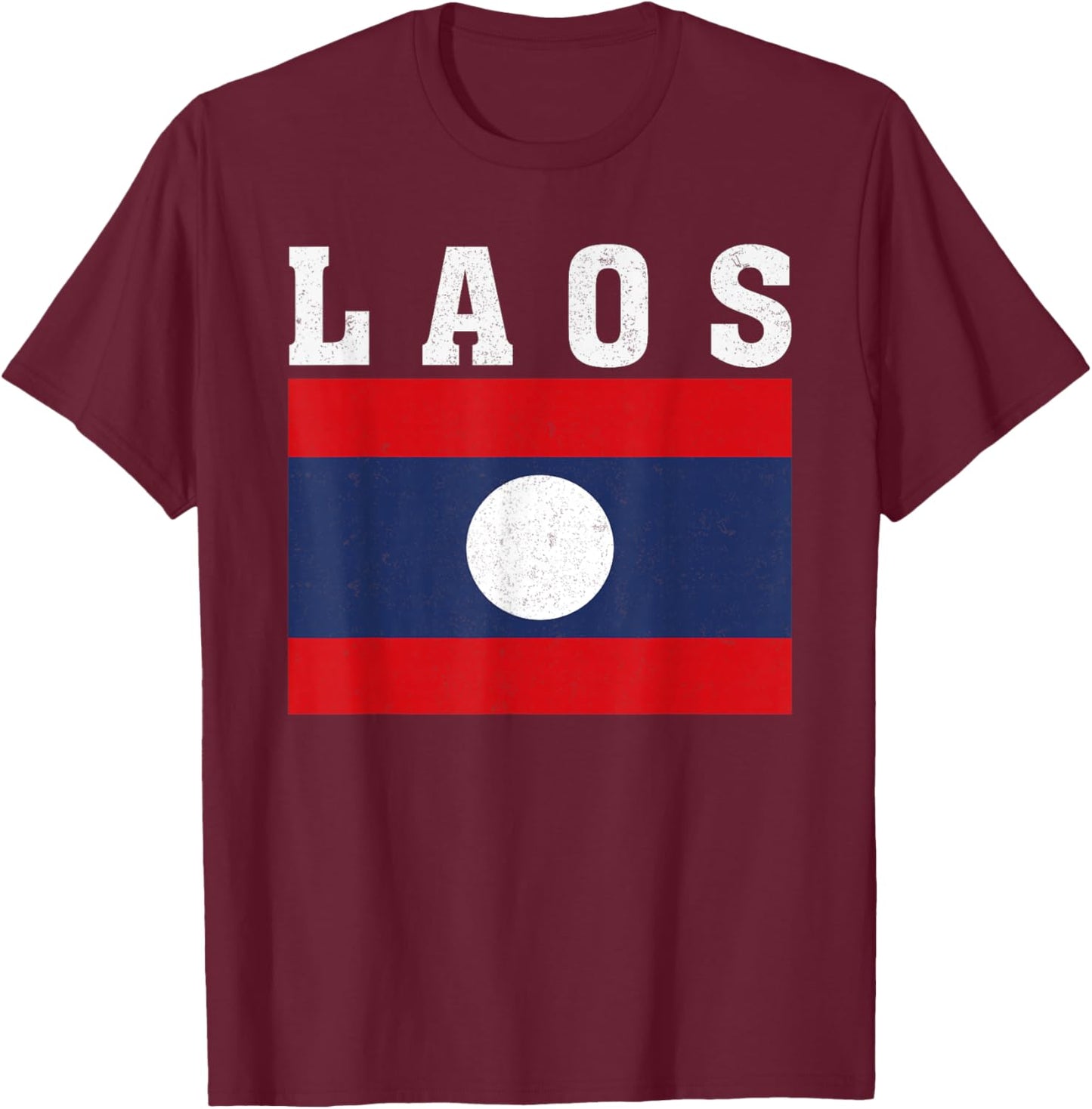 Laos Flag Patriotic National Roots Souvenir T-Shirt - T-Shirt | Maroon