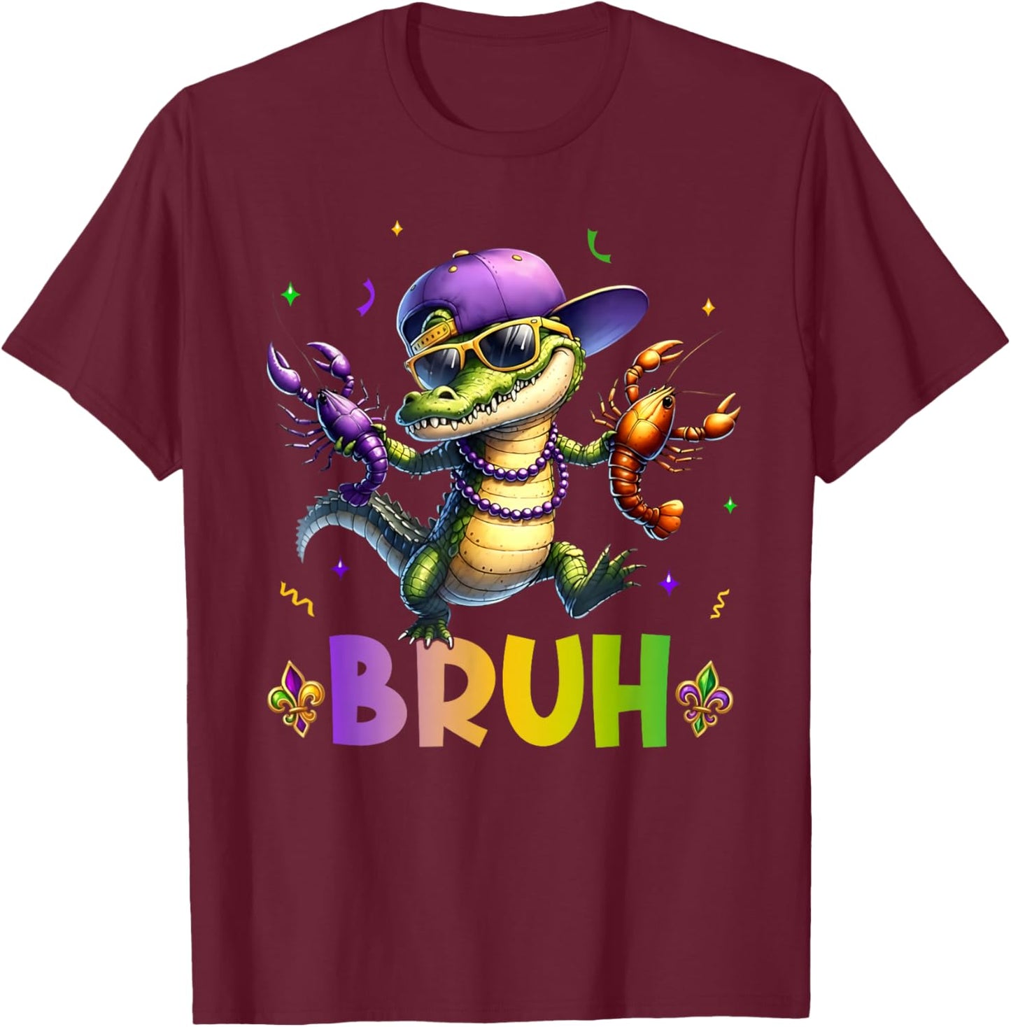 Mardigator Alligator Bruh Mardi Gras Costume Teens Boys Kids T-Shirt - T-Shirt | Maroon