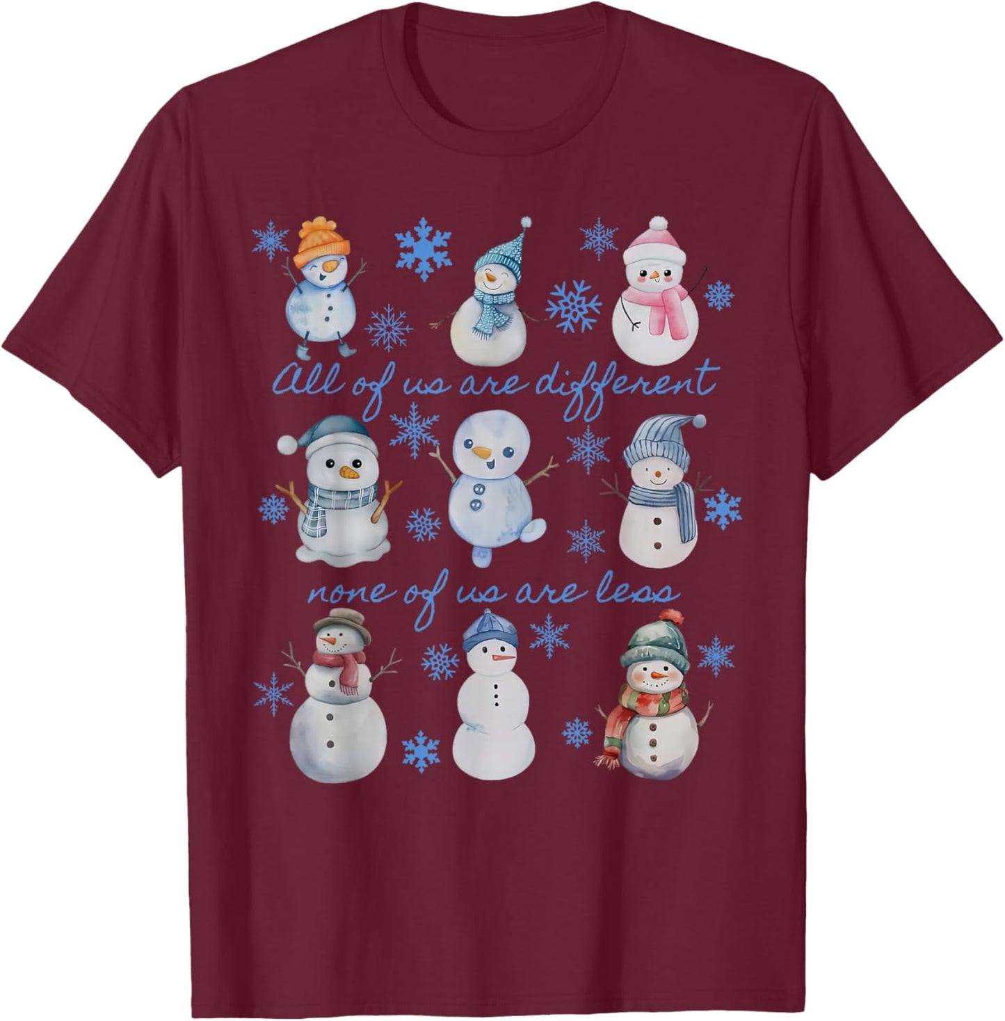 Winter Snowman Neurodivergent Christmas Autism Inclusion T-Shirt - T-Shirt | Maroon