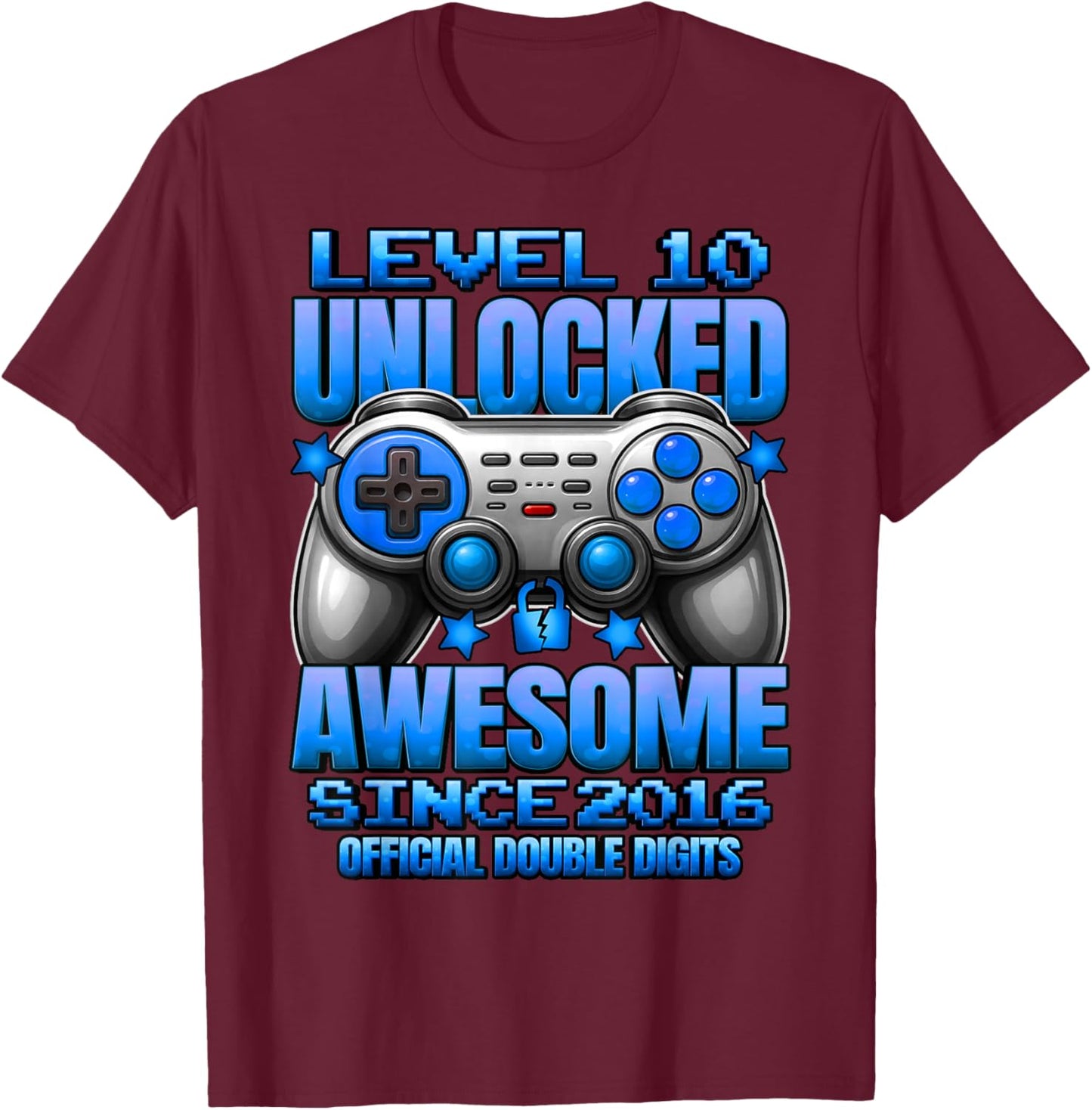 Official Double Digits Level 10 Unlocked 10th Birthday Boy T-Shirt - T-Shirt | Maroon