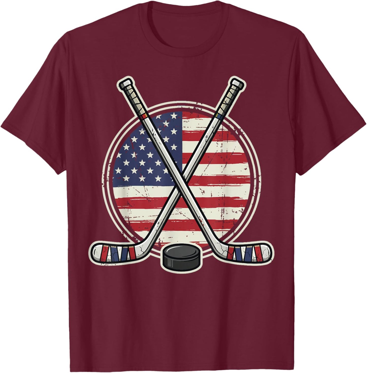 Ice Hockey USA Flag T-Shirt - T-Shirt | Maroon