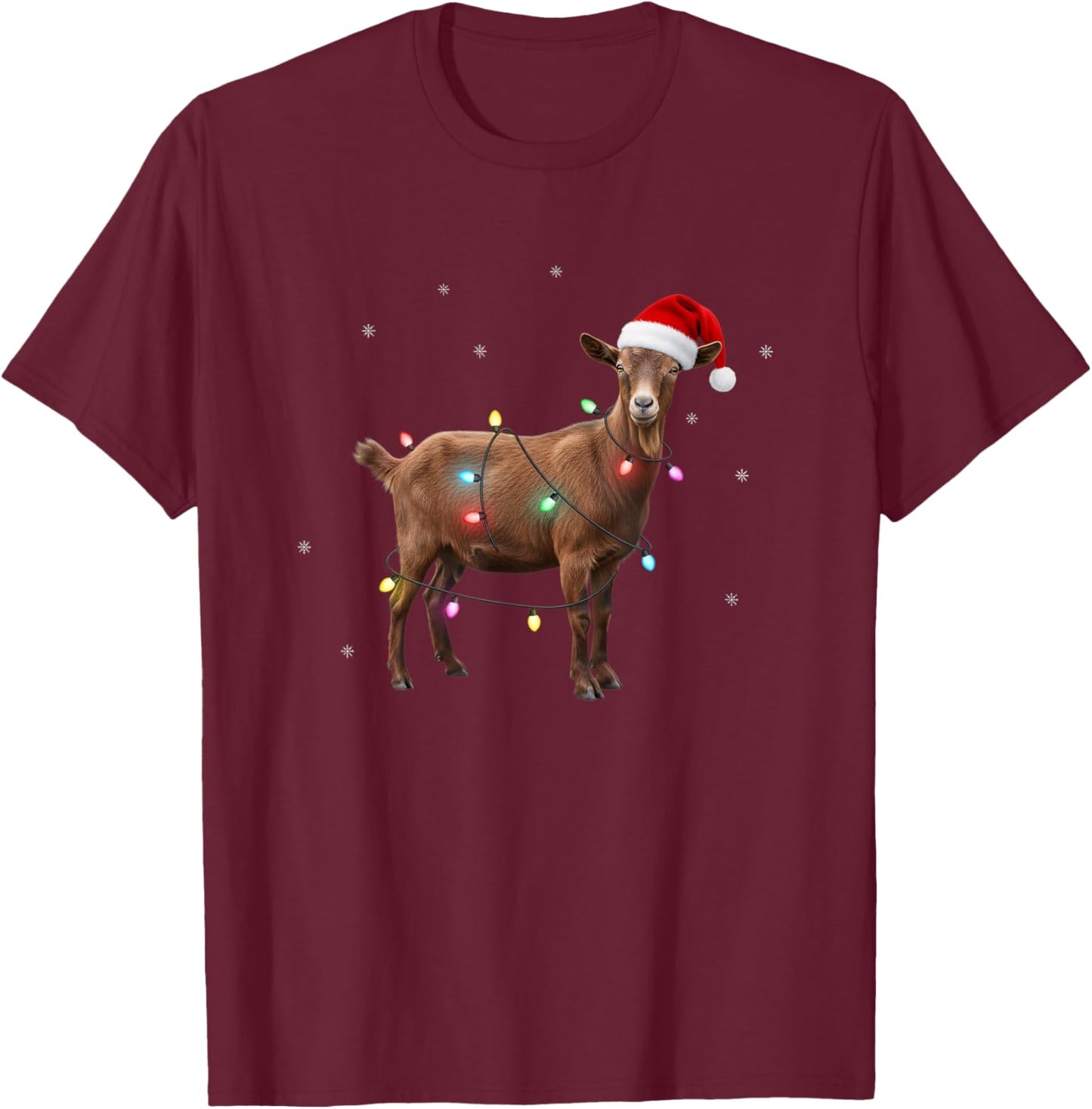 Christmas Goat with Santa Hat and Lights Funny Holiday Kids T-Shirt - T-Shirt | Maroon