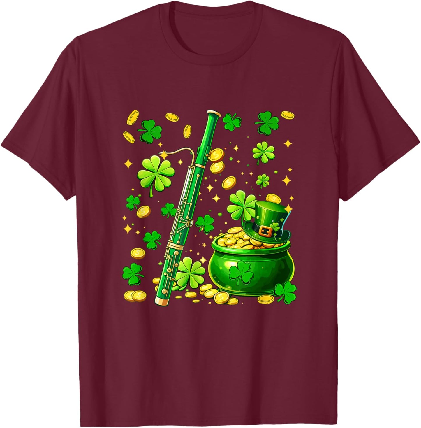 Bassoon Instrumentalist St. Patrick's Day Shamrocks Coins T-Shirt - T-Shirt | Maroon