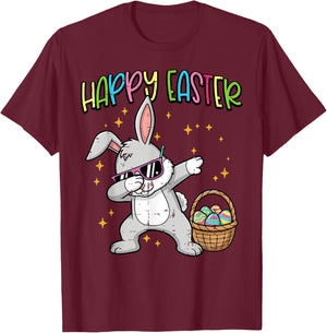 Happy Easter Dabbing Bunny Egg Basket Boys Kids Men Women T-Shirt - T-Shirt | Maroon