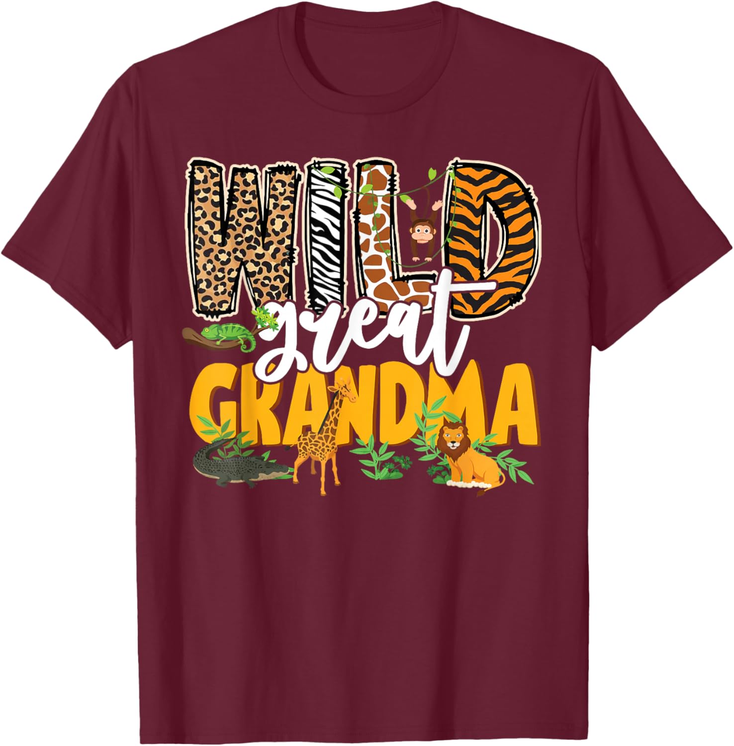 Wild Great Grandma Zoo Safari Jungle Animal T-Shirt - T-Shirt | Maroon