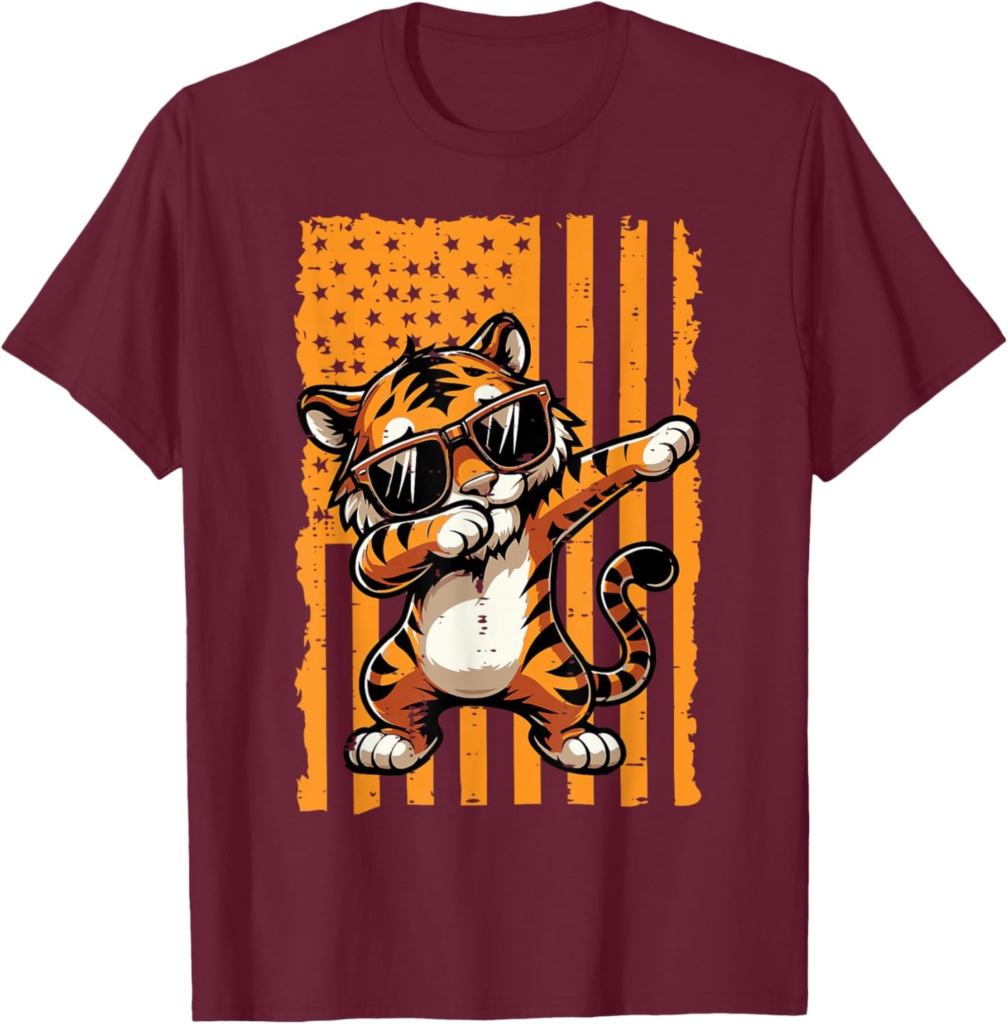 US Flag Dabbing Tiger Dab Boys Youth Teen Kids Men Girls T-Shirt - T-Shirt | Maroon