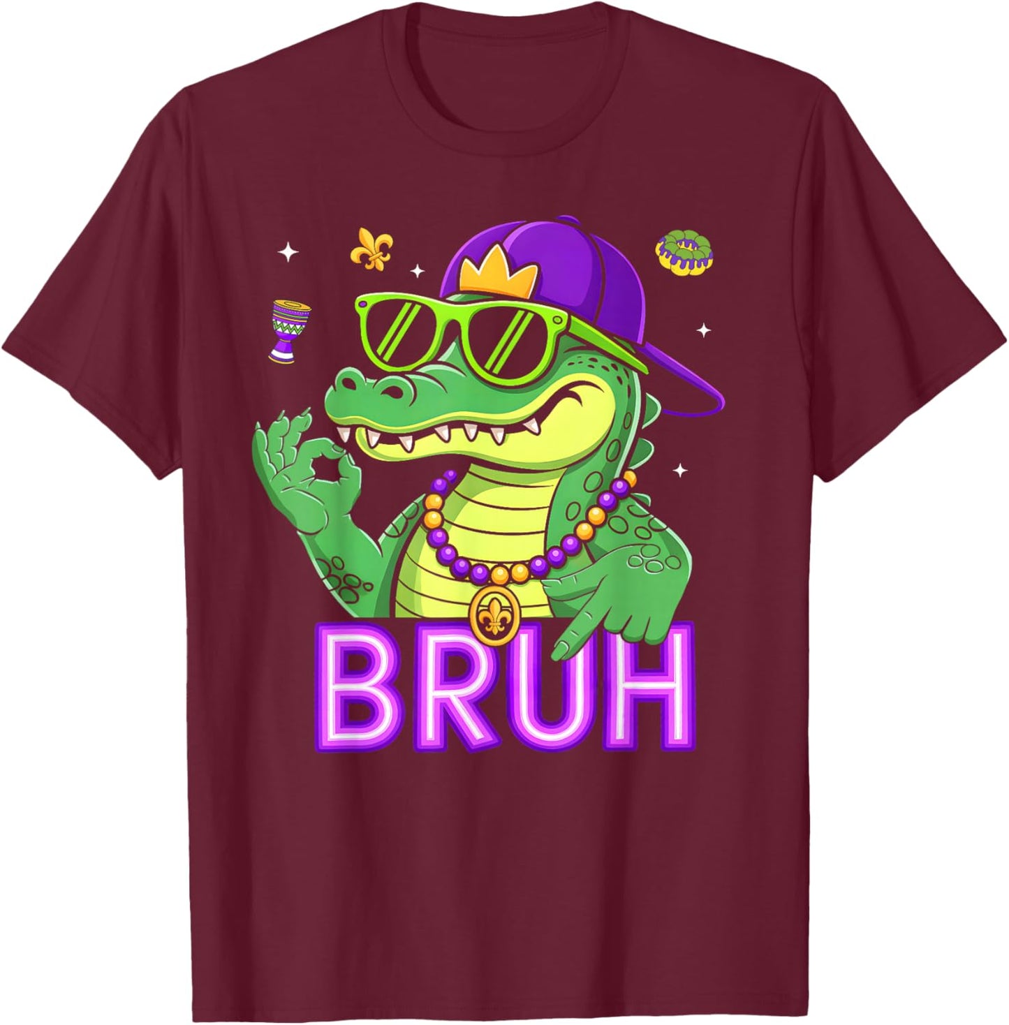 Funny Six Seven Bruh Mardi Gras Mardigator Alligator 67 Meme T-Shirt - T-Shirt | Maroon