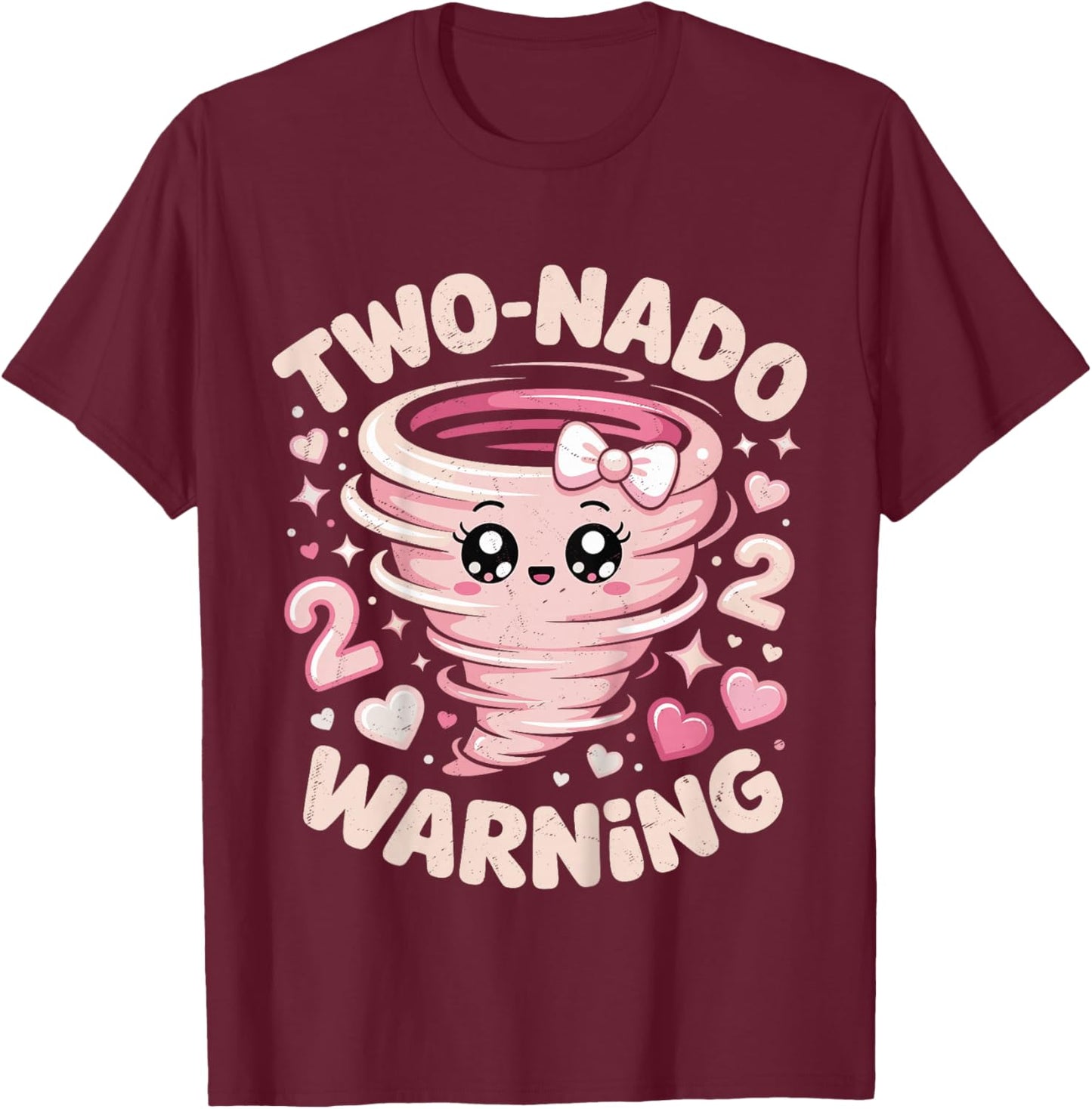 Two Nado Warning Coquette Bow 2nd Birthday 2 Year Old Girls T-Shirt - T-Shirt | Maroon