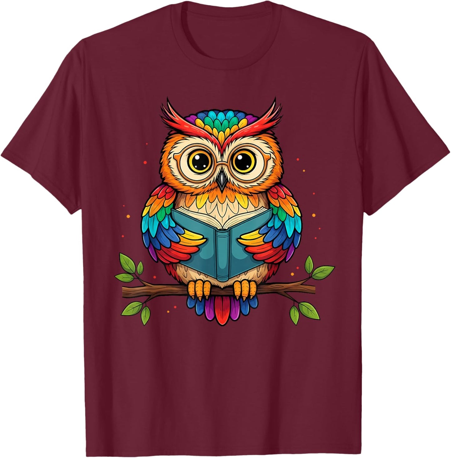 Cute Owl Reading Book with Glasses Owl Animal Lover T-Shirt - T-Shirt | Maroon