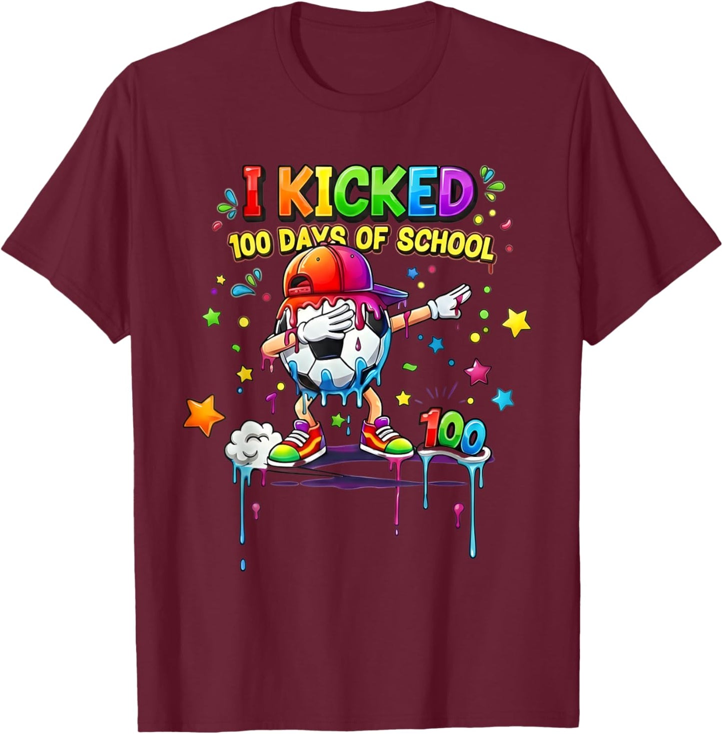 100 Days of School Soccer Drip Kids Boys Funny 100th Day T-Shirt - T-Shirt | Maroon