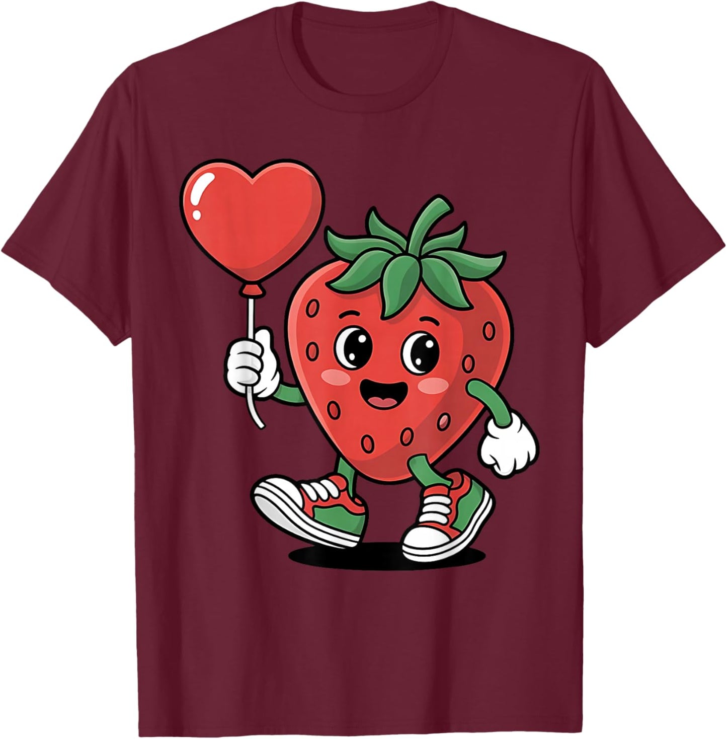 Strawberry with Heart Balloon Valentine's Day Women Girls T-Shirt - T-Shirt | Maroon