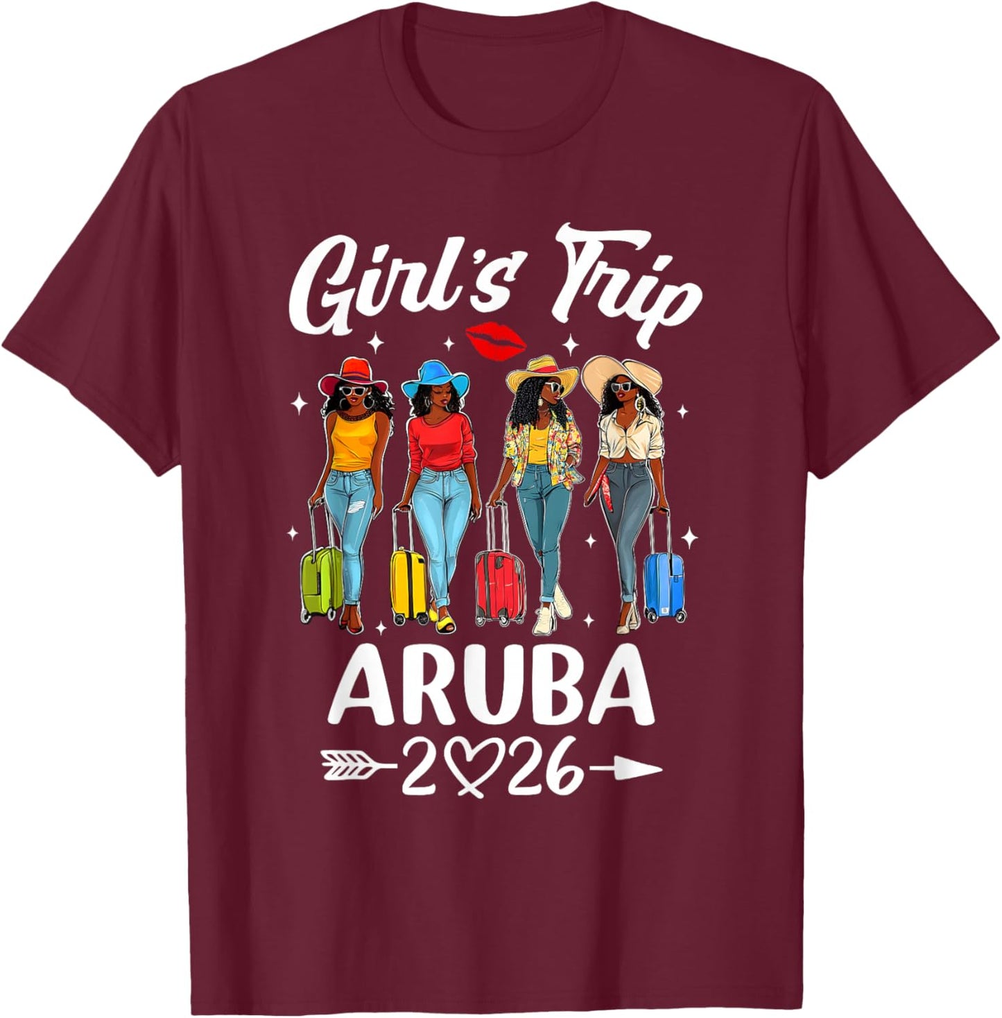Aruba Girls Trip 2026 Birthday Squad Women Vacation T-Shirt - T-Shirt | Maroon