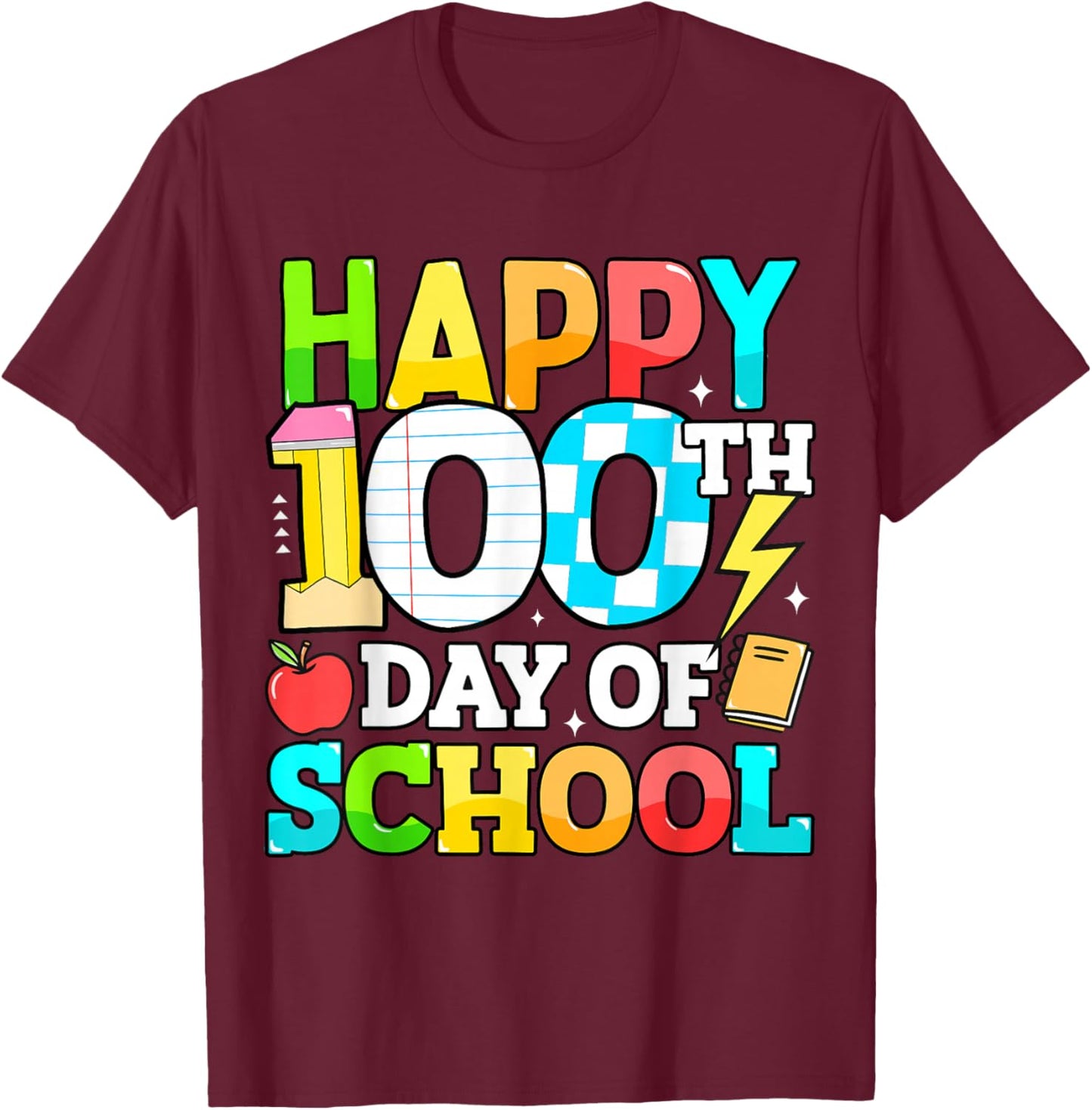 Happy 100 Days of School Teacher 100th Day of School Kids T-Shirt - T-Shirt | Maroon