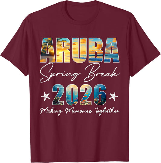 Aruba Spring Break 2026 Matching Family Friends Beach Trip T-Shirt - T-Shirt | Maroon
