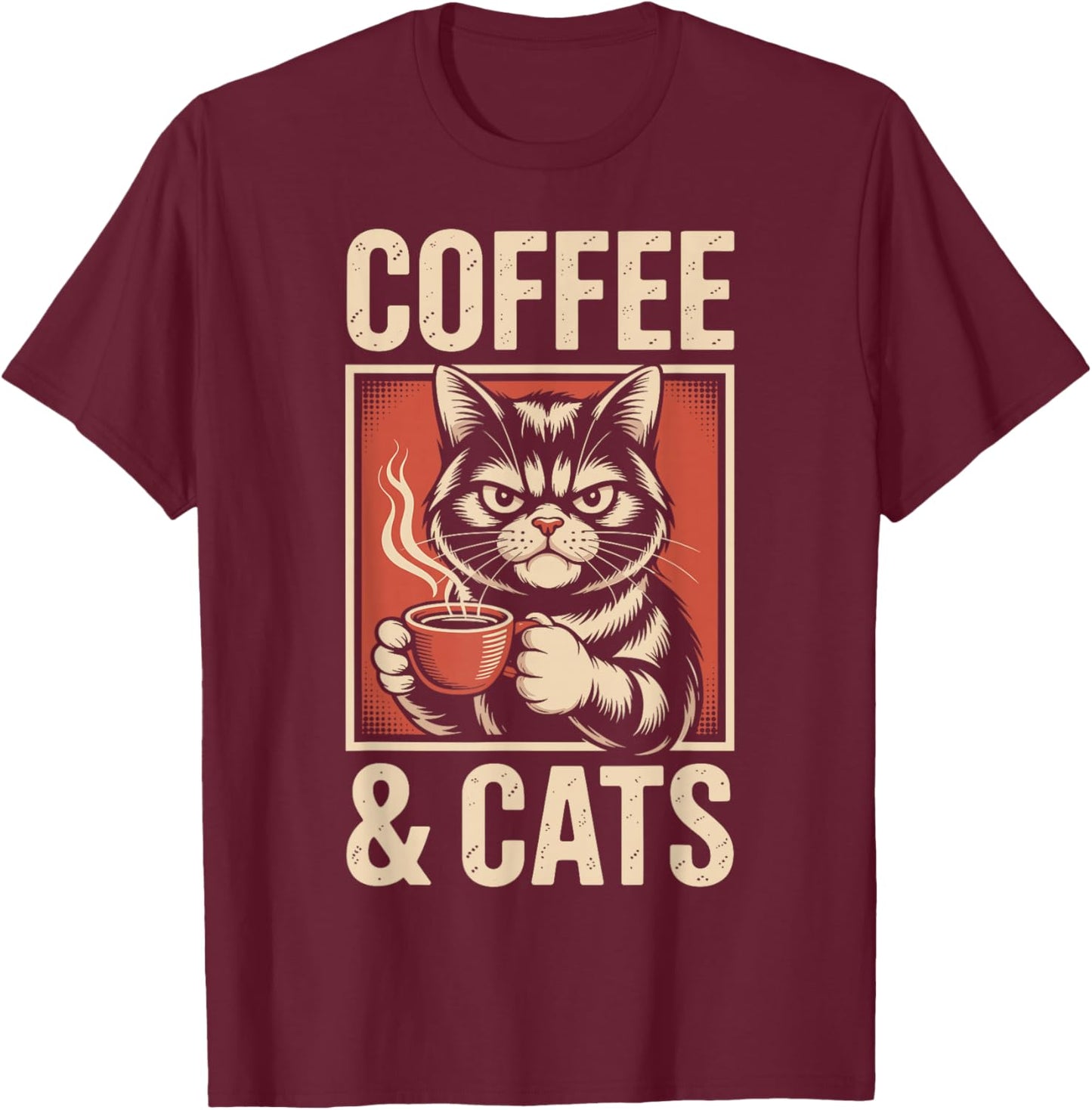 Coffee and Cats T-Shirt - T-Shirt | Maroon