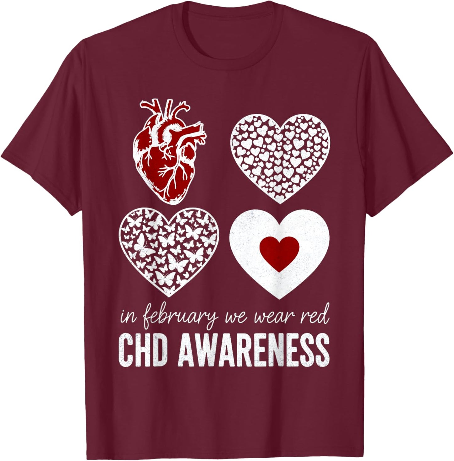 in February We Wear Red Kids Heart Disease Month T-Shirt - T-Shirt | Maroon