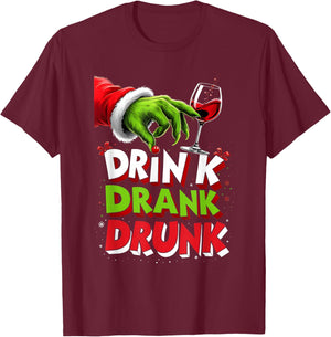 Drink Drank Drunk Funny Christmas Santa Party Vibes T-Shirt - T-Shirt | Maroon