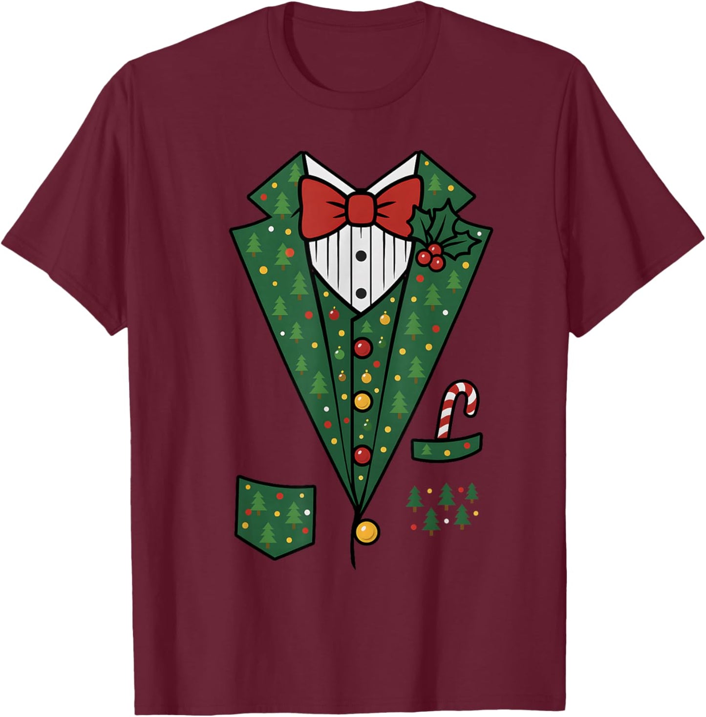 Bowtie Vest Mistletoe Candy Funny Christmas Celebrate Family T-Shirt - T-Shirt | Maroon