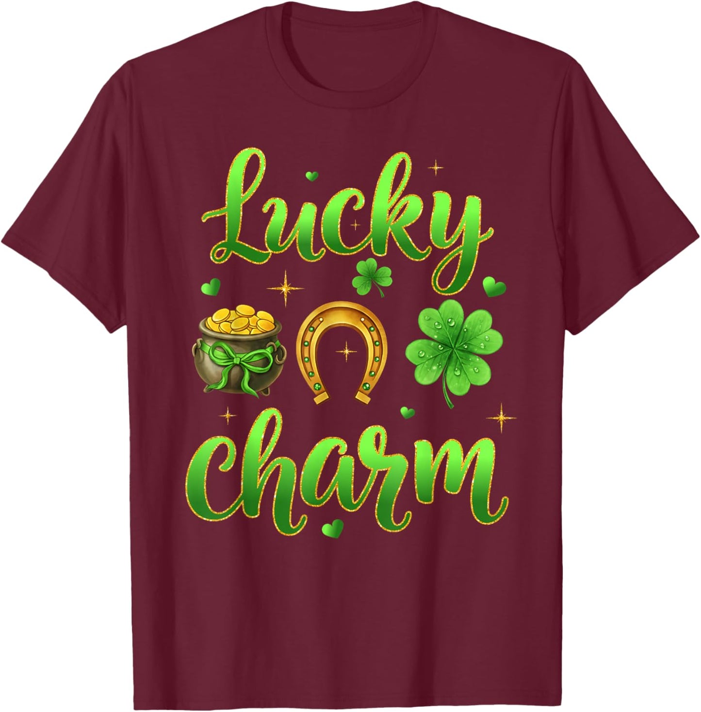 Lucky Charm Patricks Day Pot of Gold Irish Shamrock Rainbow T-Shirt - T-Shirt | Maroon