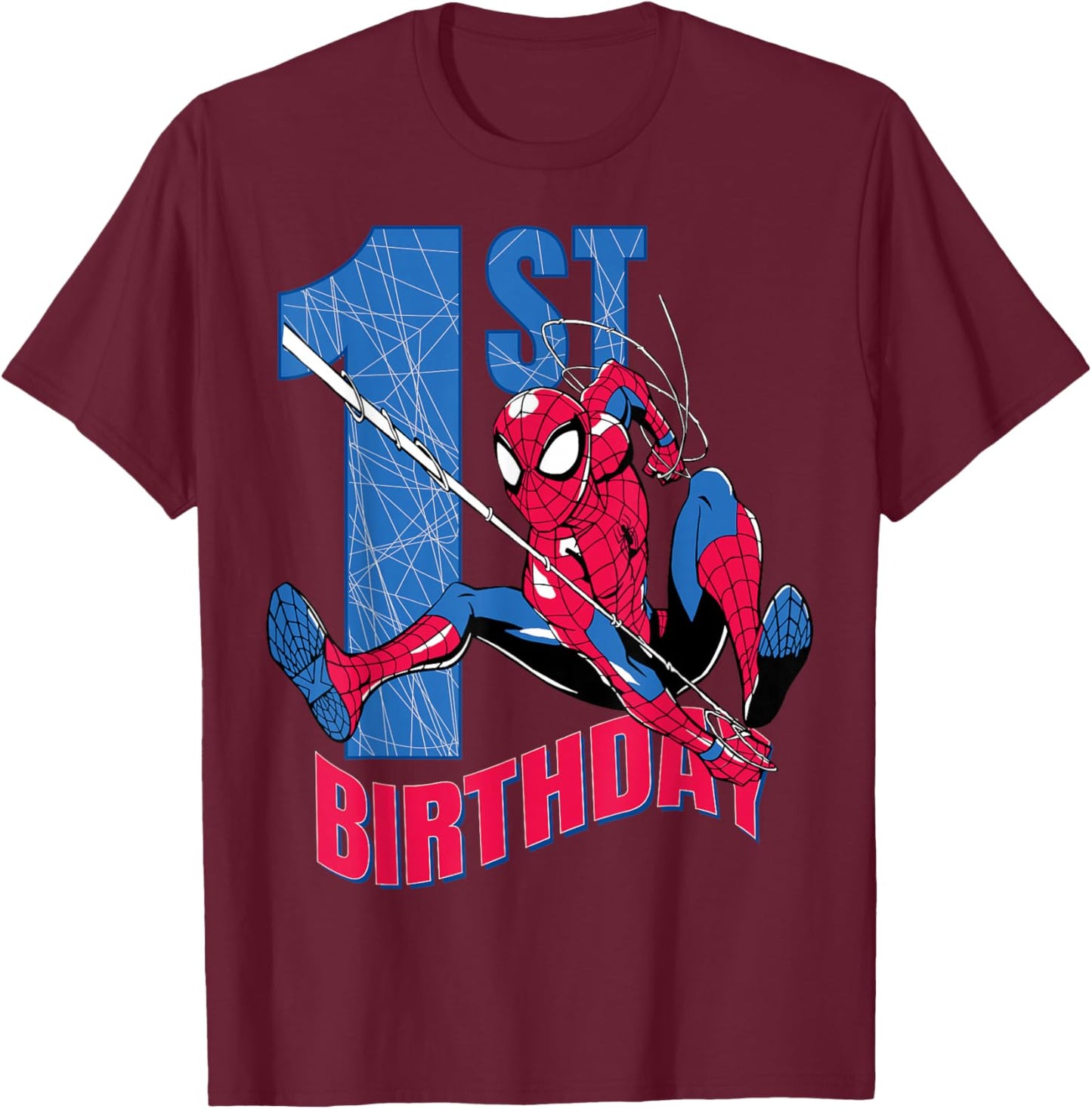 Marvel Comics Spider-Man 1st Birthday Hero Web Action T-Shirt - T-Shirt | Maroon