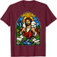 Stained Glass Jesus Shepherd with Lambs Christian Art Design T-Shirt - T-Shirt | Maroon