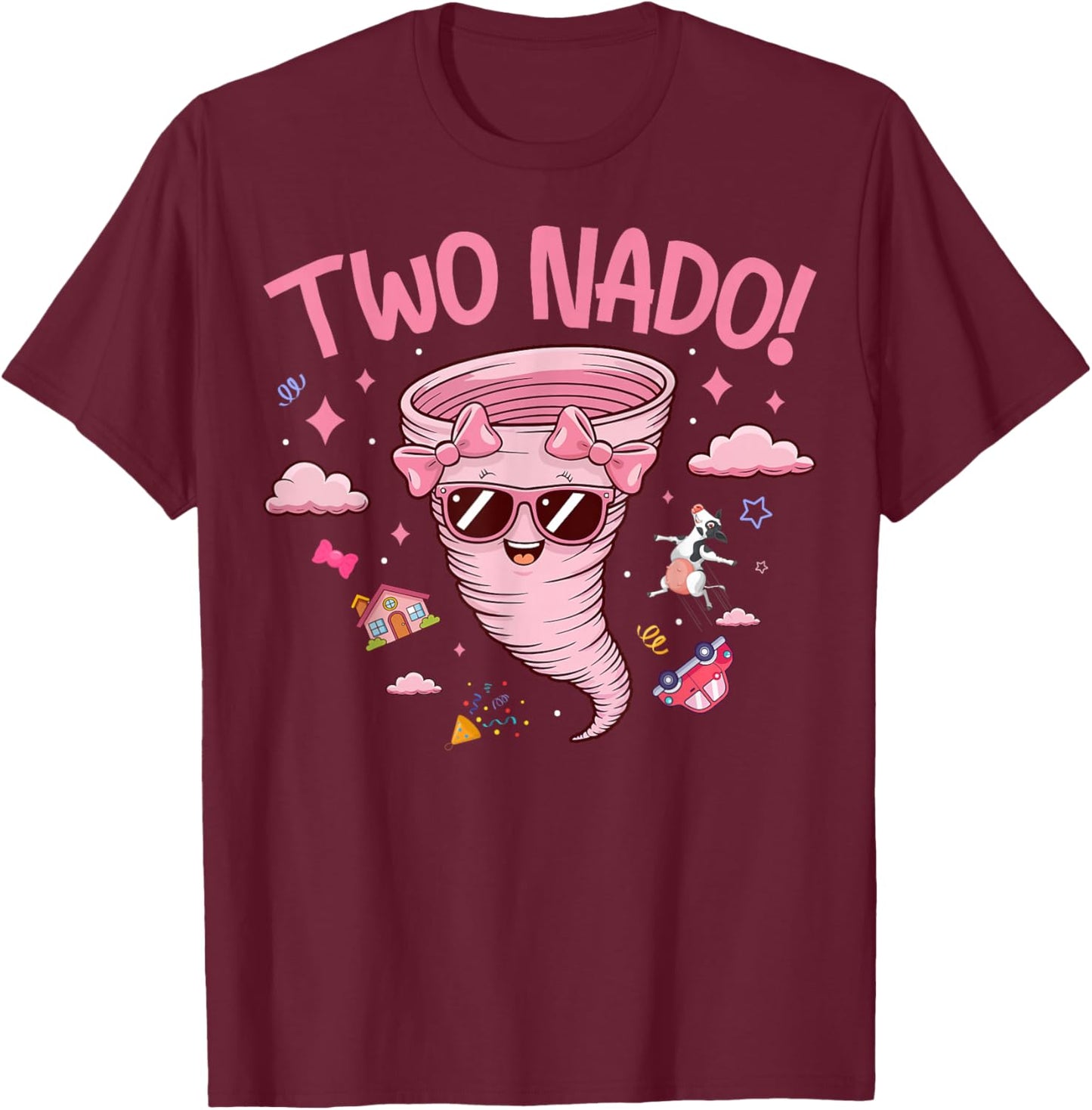 Tornado 2 Year Old Girl Birthday Two Nado 2nd Bday Party T-Shirt - T-Shirt | Maroon