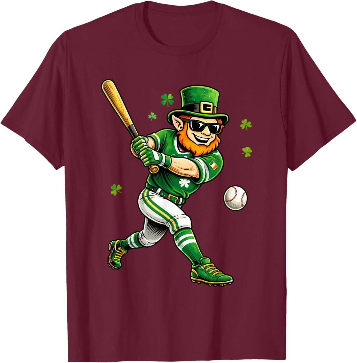 Leprechaun Play Baseball Funny St Patrick's Day Men Kid Boys T-Shirt - T-Shirt | Maroon