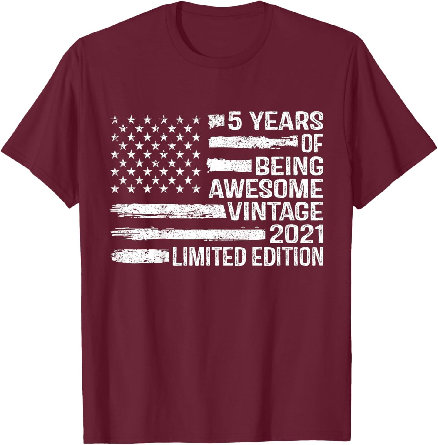Kids 5 Years Old Birthday Vintage American Flag 5th Birthday T-Shirt - T-Shirt | Maroon