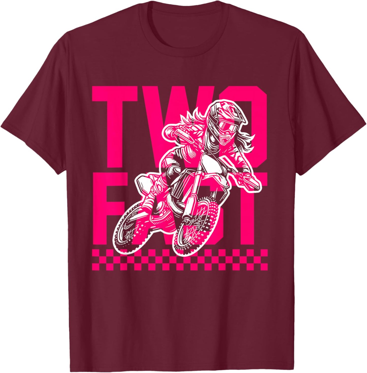 Girl Race Dirt Bike 2nd Birthday Decorations Two Fast T-Shirt - T-Shirt | Maroon