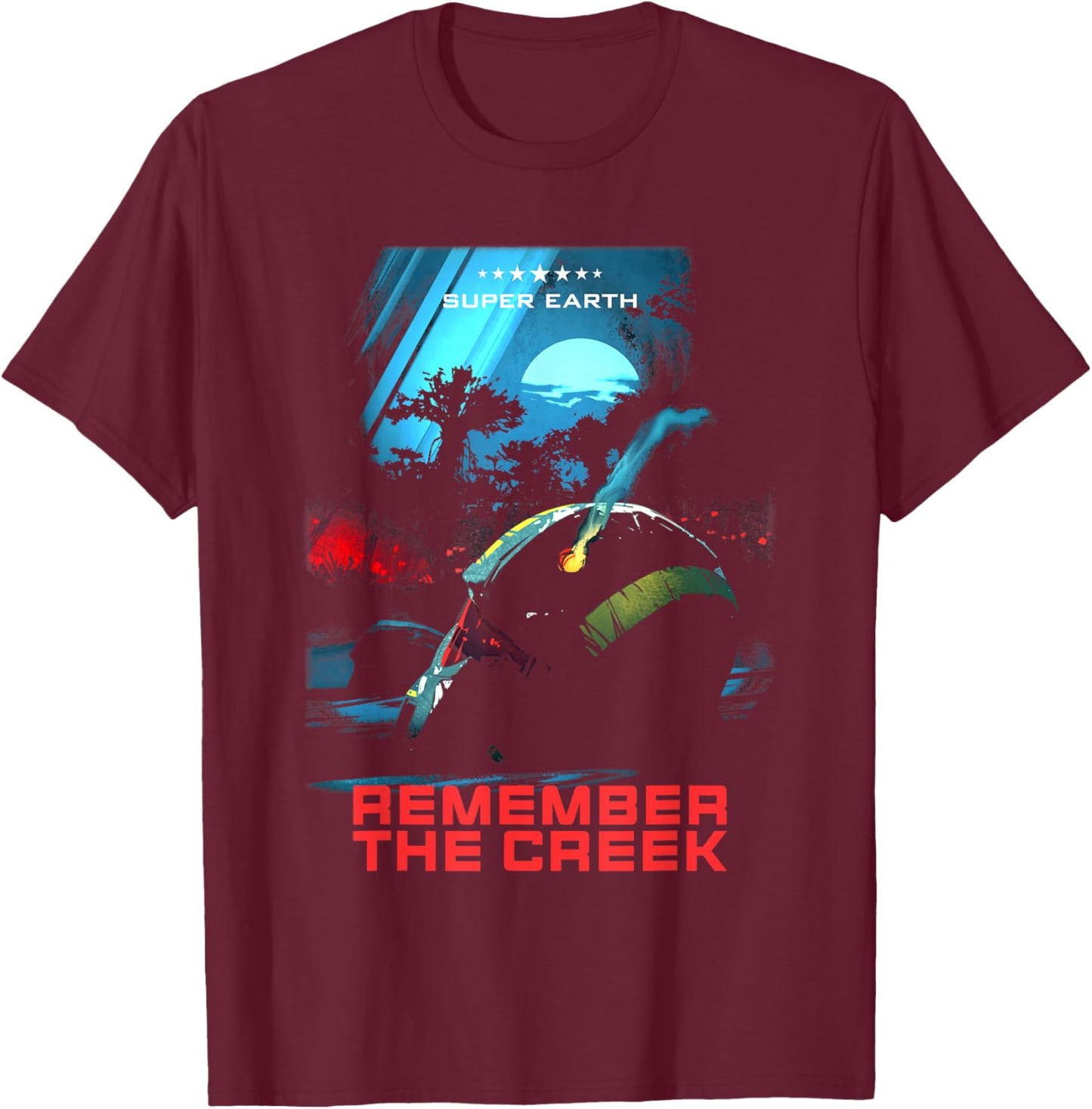 Helldivers 2 Remember The Creek Super Earth Video Game T-Shirt - T-Shirt | Maroon