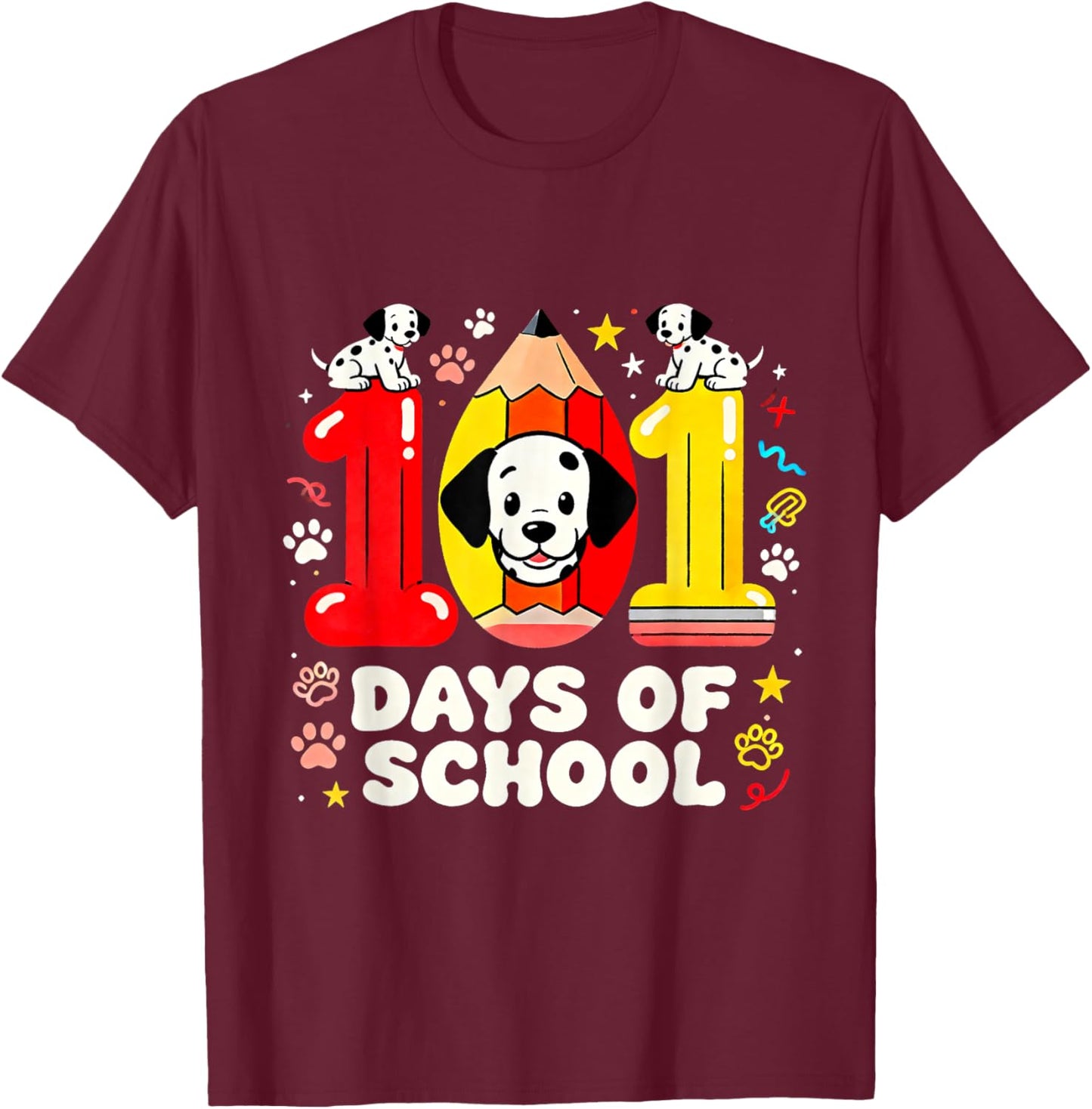 101 Days of School Cute Puppy Classroom Design T-Shirt - T-Shirt | Maroon