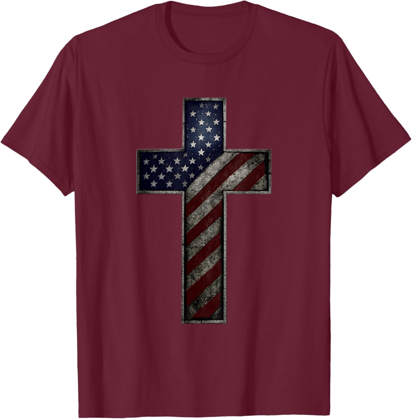 Grunge Patriotic Christian USA American Flag Christ Faith T-Shirt - T-Shirt | Maroon