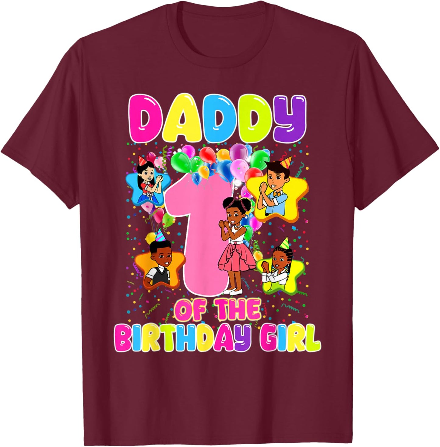 Daddy of Birthday Girl Gracie Birthday Doll Girl Party Gift T-Shirt - T-Shirt | Maroon