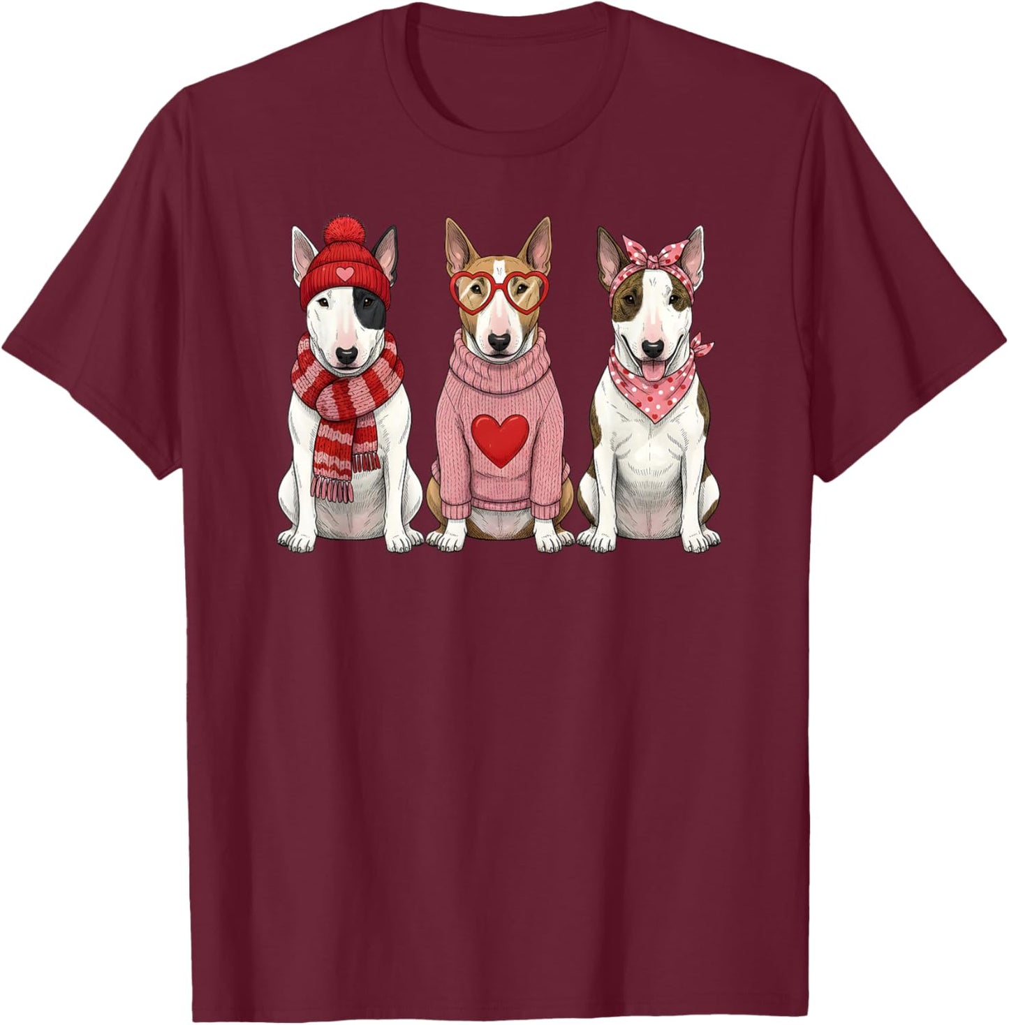 Cute English Bull Terrier Valentine Dog T-Shirt - T-Shirt | Maroon