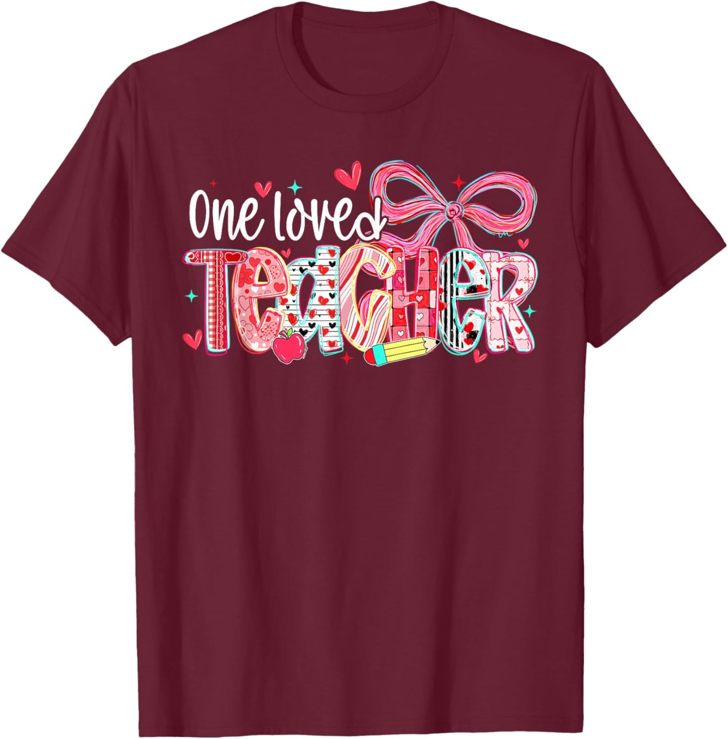 Teacher Valentine Loved Teacher Valentine's Day Coquette Bow T-Shirt - T-Shirt | Maroon