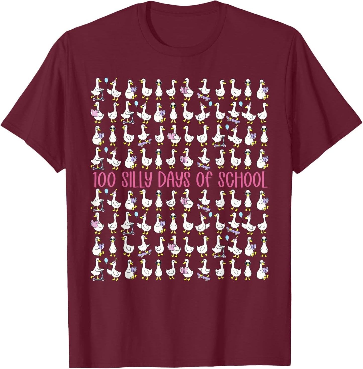 100 Silly Days of School Goose Preschool Kindergarten Kids T-Shirt - T-Shirt | Maroon