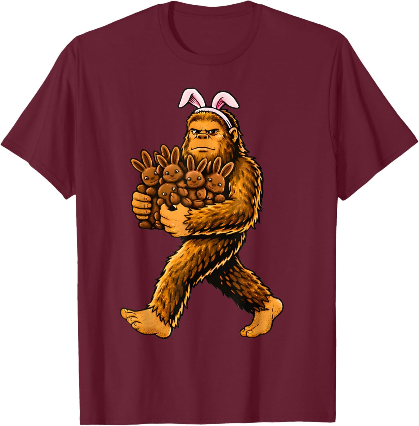 Funny Bigfoot Bunny Easter Egg Sasquatch Easter Day T-Shirt - T-Shirt | Maroon
