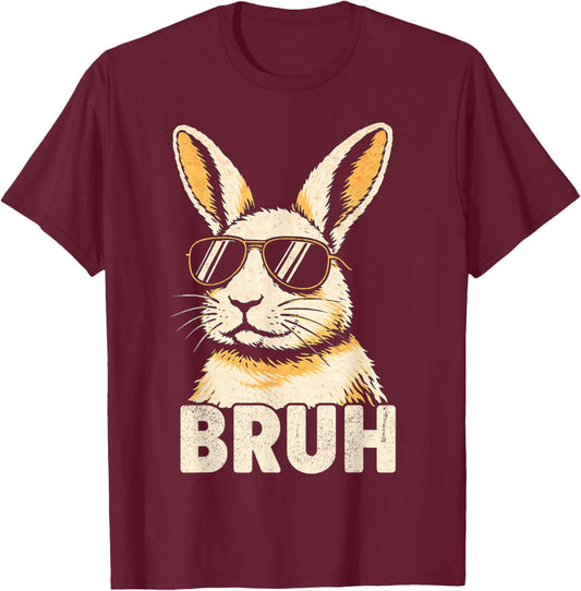 Bruh Bunny Meme Graphic Rabbit Men Kids Boys Bunny T-Shirt - T-Shirt | Maroon