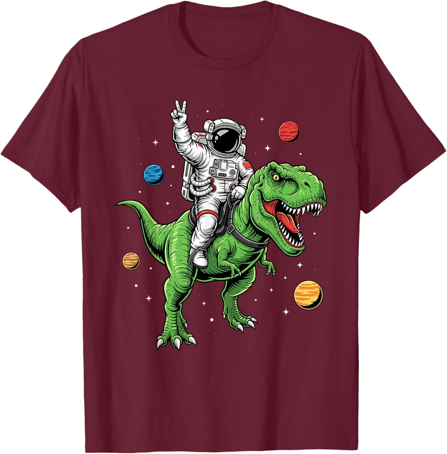 Astronaut Riding Dinosaur Outer Space Cosmic Spaceman Kids T-Shirt - T-Shirt | Maroon