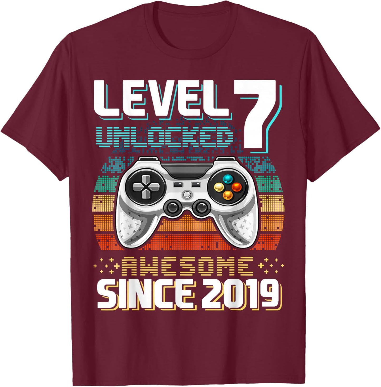 Level 7 Unlocked Birthday Boy Gamer 7th Video Game 2019 T-Shirt - T-Shirt | Maroon