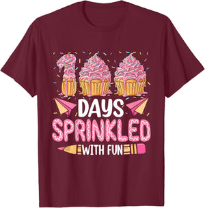 100 Days Sprinkled with Fun Cupcake 100th Day of School Girl T-Shirt - T-Shirt | Maroon