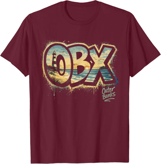 OBX Outer Banks North Carolina Street Art Travel Design T-Shirt - T-Shirt | Maroon