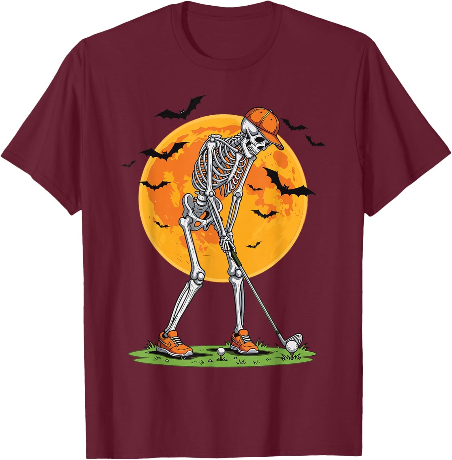 Golf Skeleton Costume Funny Halloween Golfer T-Shirt - T-Shirt | Maroon