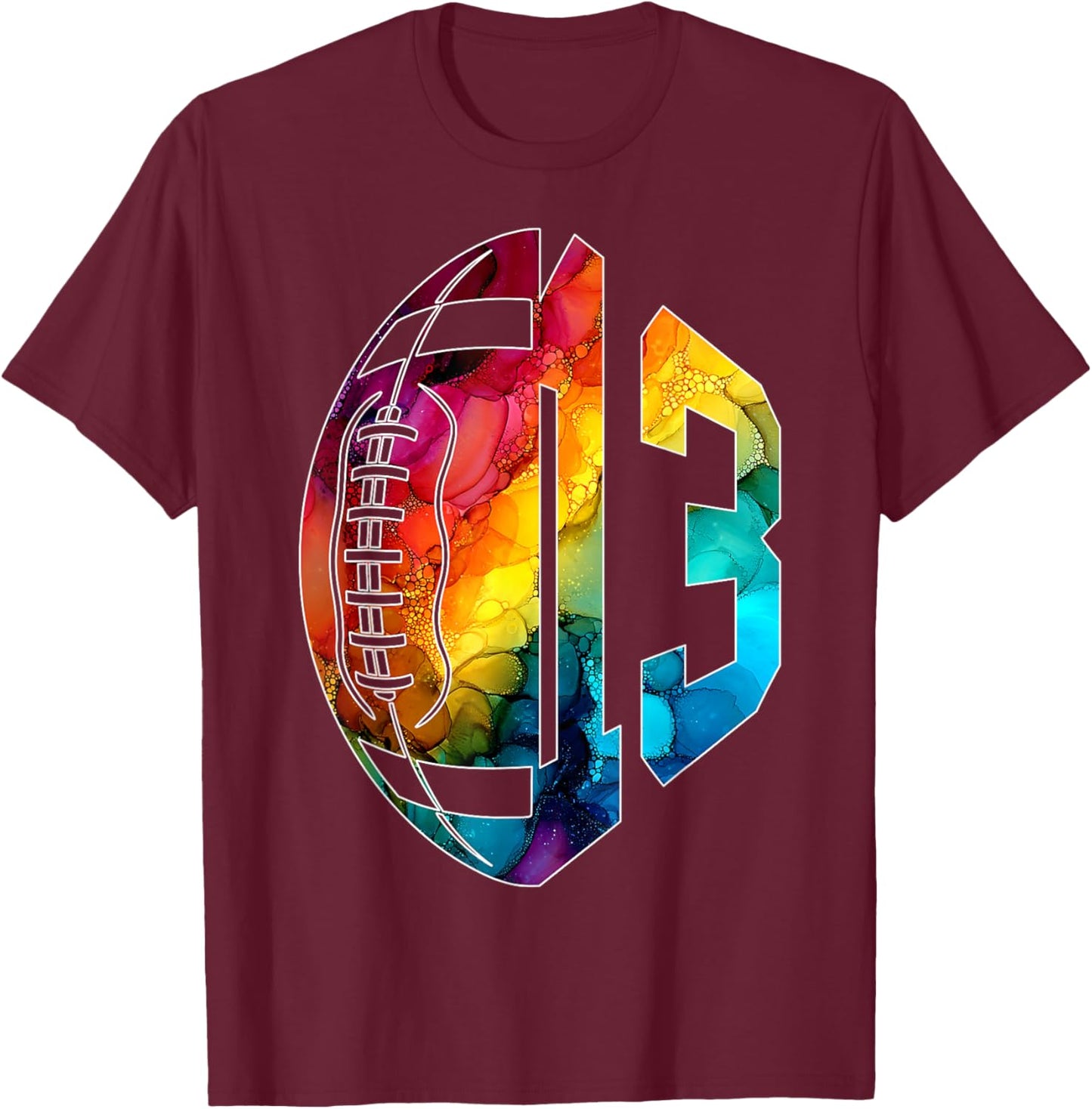 Number 13 Years Football 13TH Birthday T-Shirt - T-Shirt | Maroon
