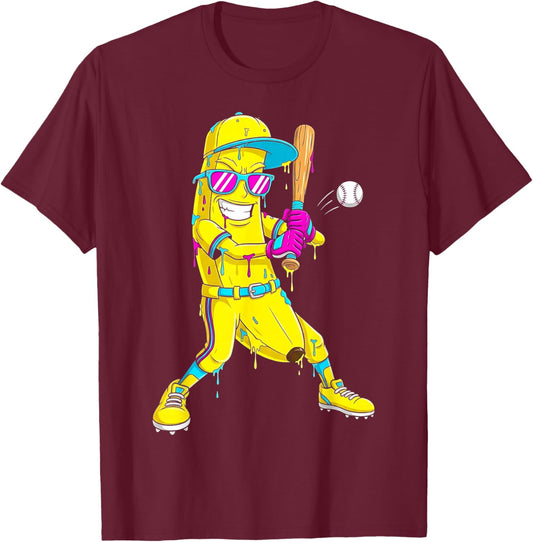 Banana Funny Baseball Drip Kids Youth Boys Girls T-Shirt - T-Shirt | Maroon